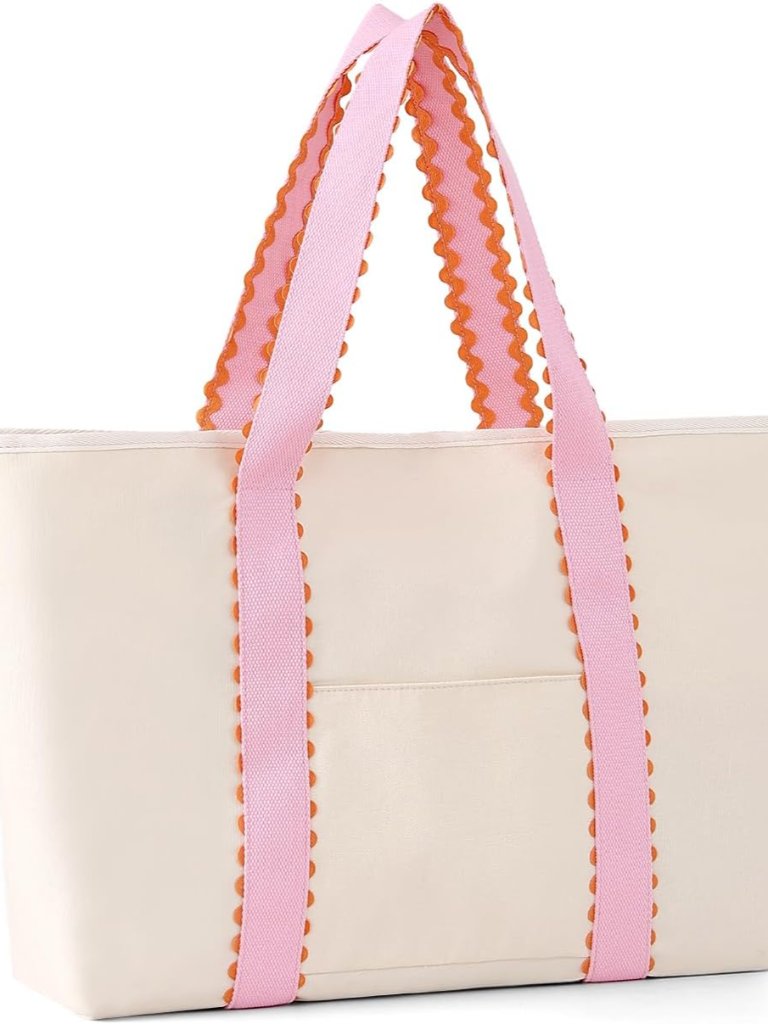 Canvas Tote Bag For Women, Rainbow Rick Rack Trim Handbag, Large Shoulder Tote W
